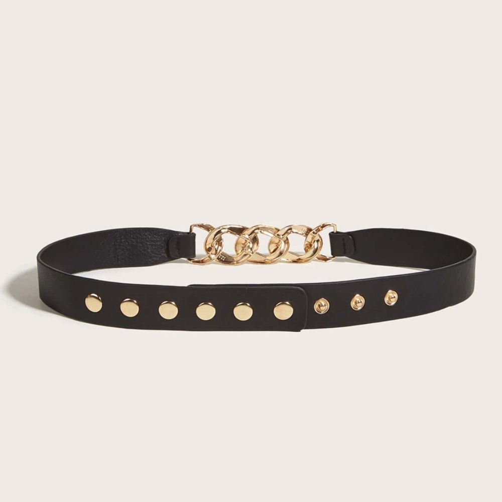 Khaki Chain accent high waist belt dress gold Tone Vegan leather - Picture 5 of 8